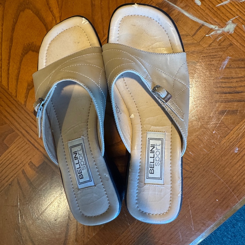Bellini Taupe Slip-On Comfort Mules with Buckle Accent
